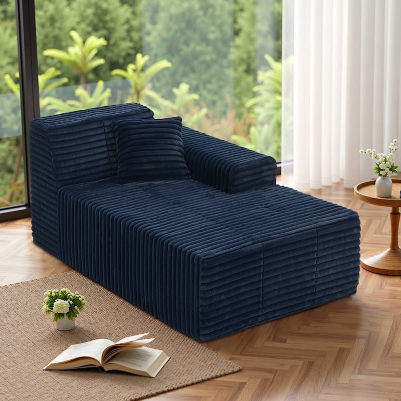 Corduroy Oversized Low-back Modular Loveseat Chaise with Pillow