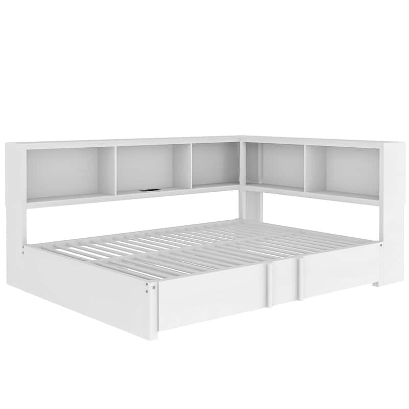 Roomfitters Metal Full Size Daybed with Trundle, Storage Cabinets and USB Port Charging Hub
