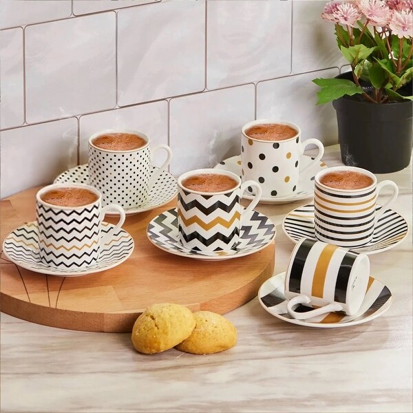 Karaca Mosaic Turkish Coffee Cup and Saucer Set for 6 - Bed Bath