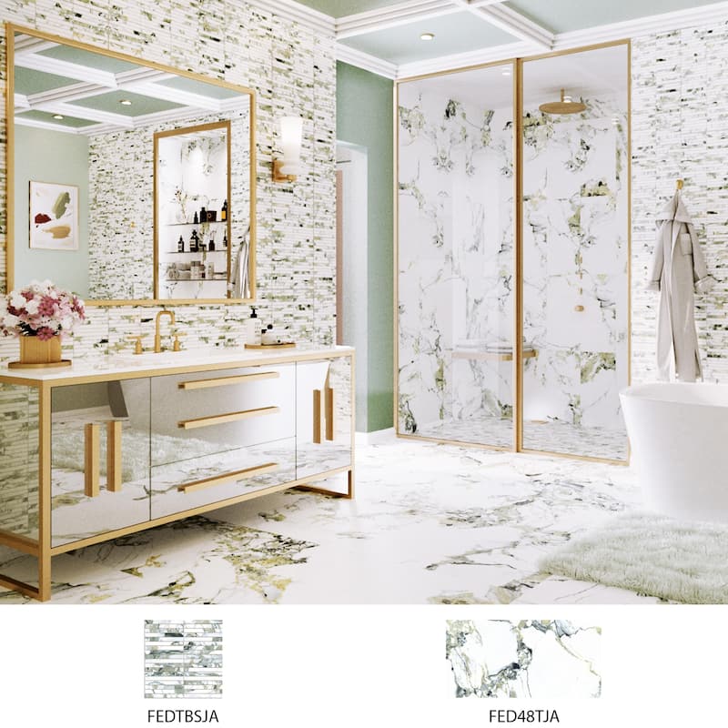 Merola Tile Touche Brick Stacked Jade 11-3/4" x 11-3/4" Porcelain Mosaic Floor and Wall Tile - (1 Tile)