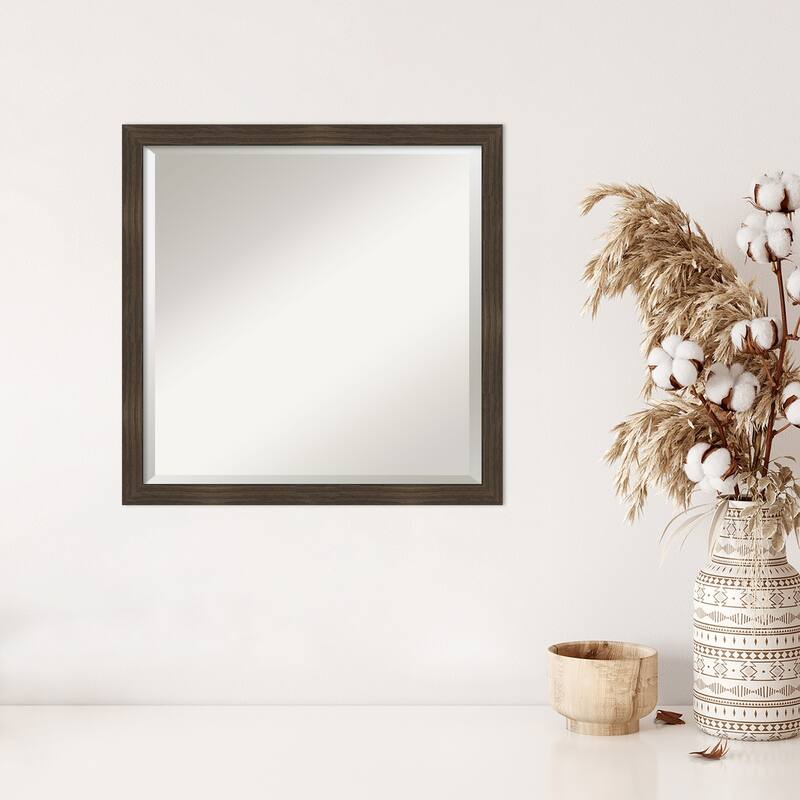 Woodgrain Stripe Beveled Wood Framed Wall Mirror
