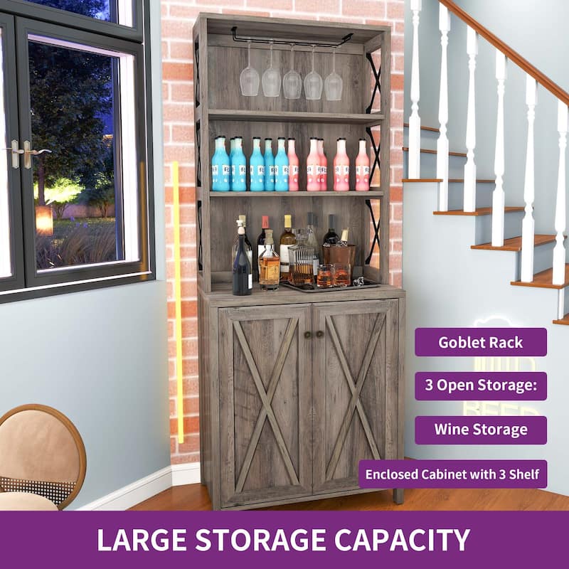 67" Tall Farmhouse Kitchen Coffee Bar Cabinet with Adjustable Shelves