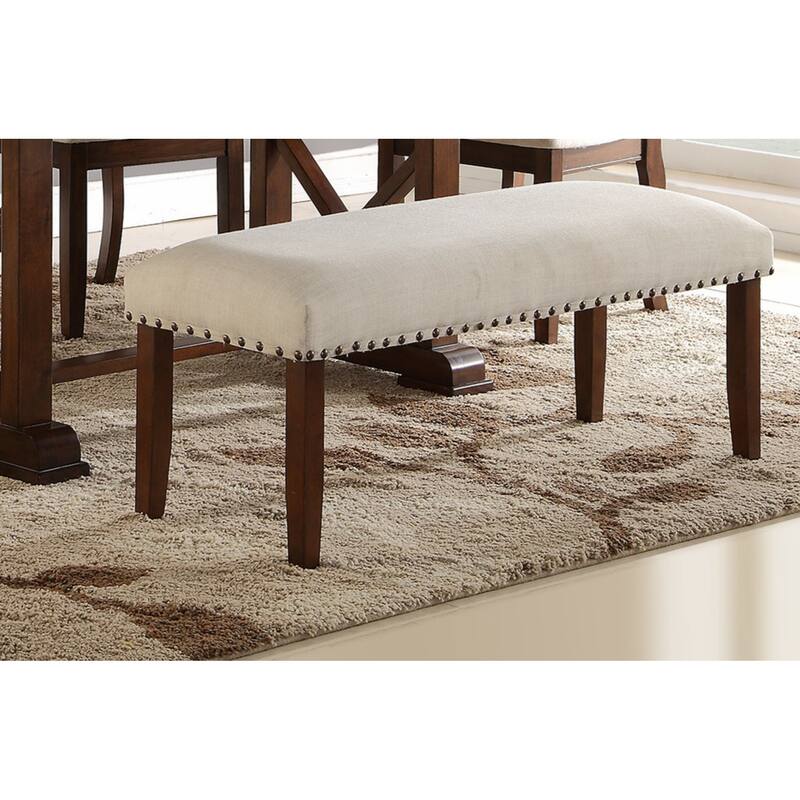 Classic Cream Finish Upholstered Cushion Chairs 1pc Bench Nailheads Solid wood Legs Dining Room