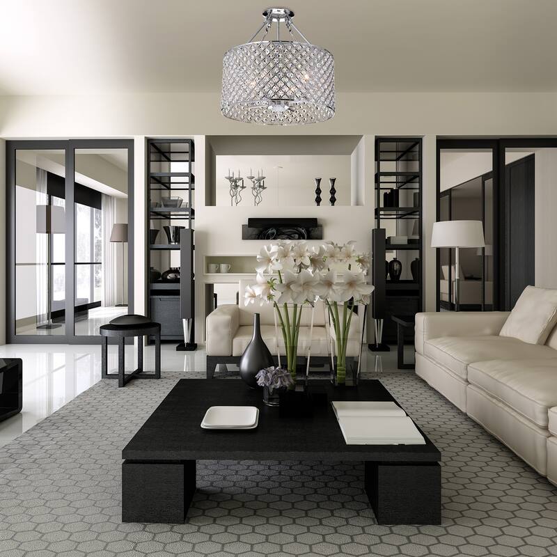 Chrome 4-Light Beaded Drum Crystal Semi Flush Mount