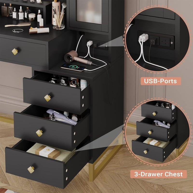 Makeup Vanity with Charging Station Mirror with Lights 5 Drawers