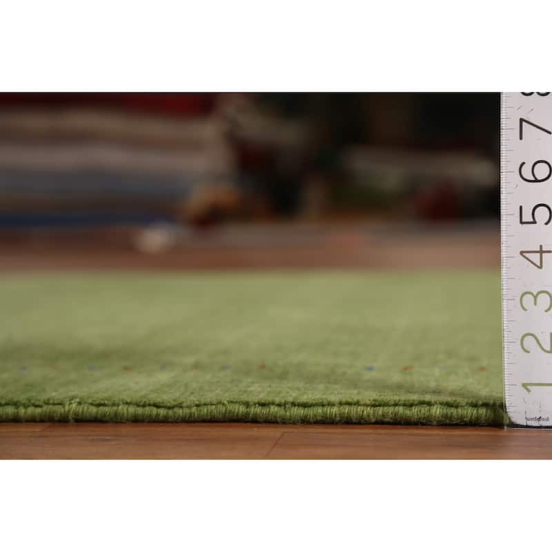 Green Gabbeh Indian Area Rug Handmade Tribal Wool Carpet - 5'2" x 7'7"