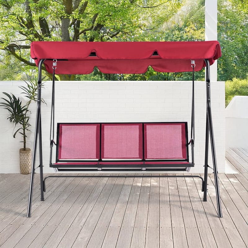 MCombo Outdoor Patio Canopy Swing Chair 3-Person, Steel Frame Textilence Seats Swing Glider, 4507
