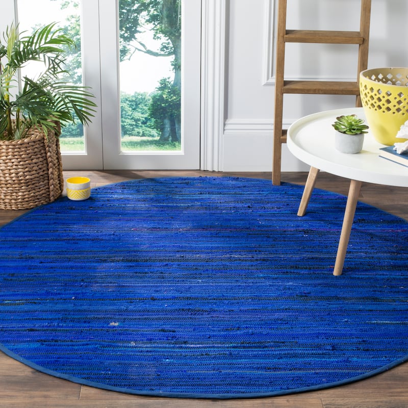 SAFAVIEH Handmade Rag Rug Sevim Casual Stripe Cotton Rug - 4' Round - Blue/Multi - Round