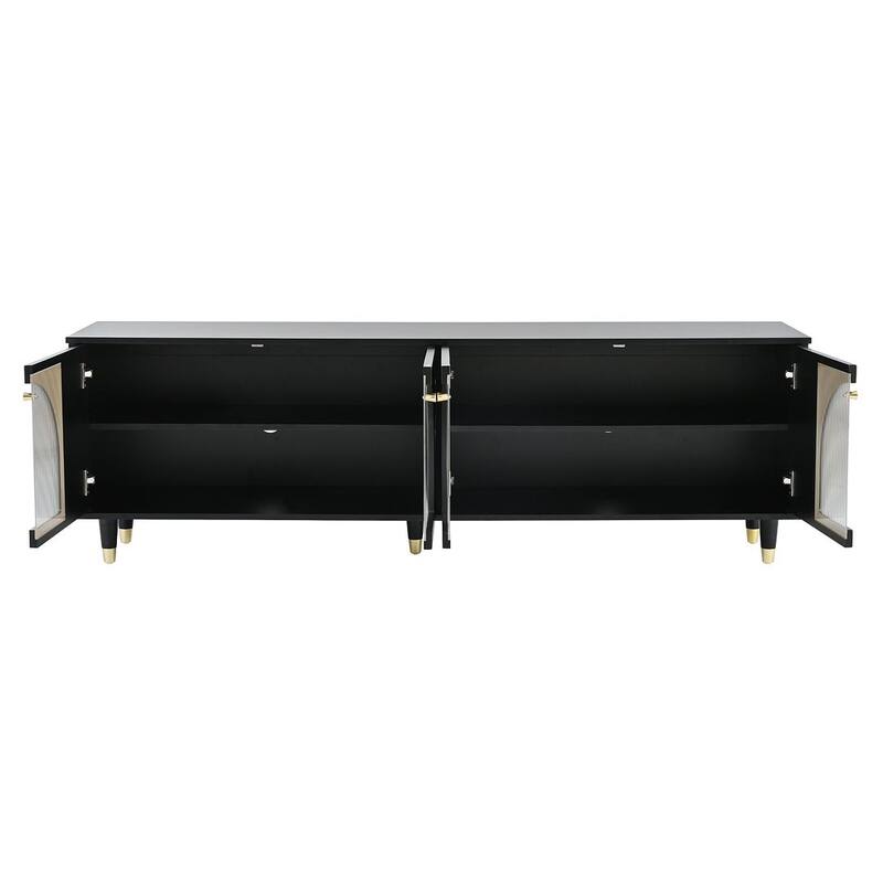 Retro Design TV Stand with Fluted Glass Doors and Adjustable Shelves for TVs Up to 78''