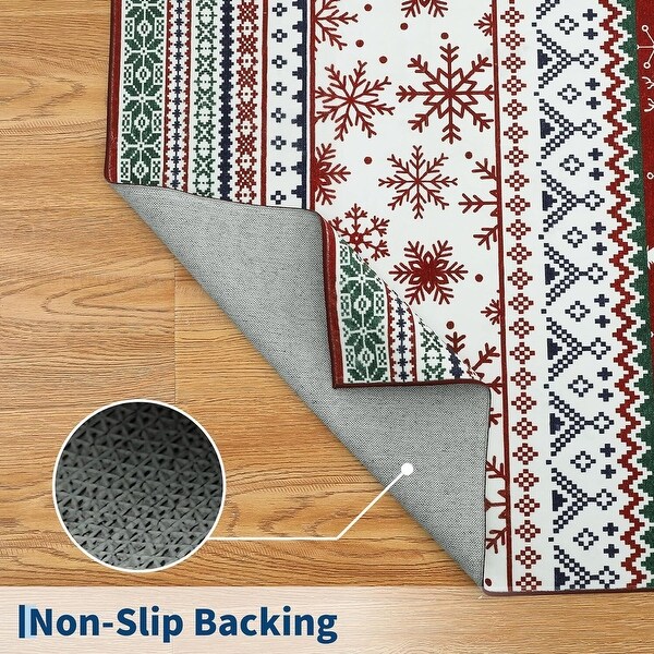 Washable Vintage Boho Christmas Area Rug, Low Pile - 1'6