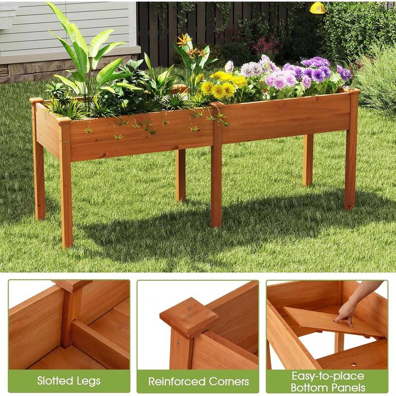 Elevated Wood Planter Box w/Divider Panel Raised Garden Bed w/Legs