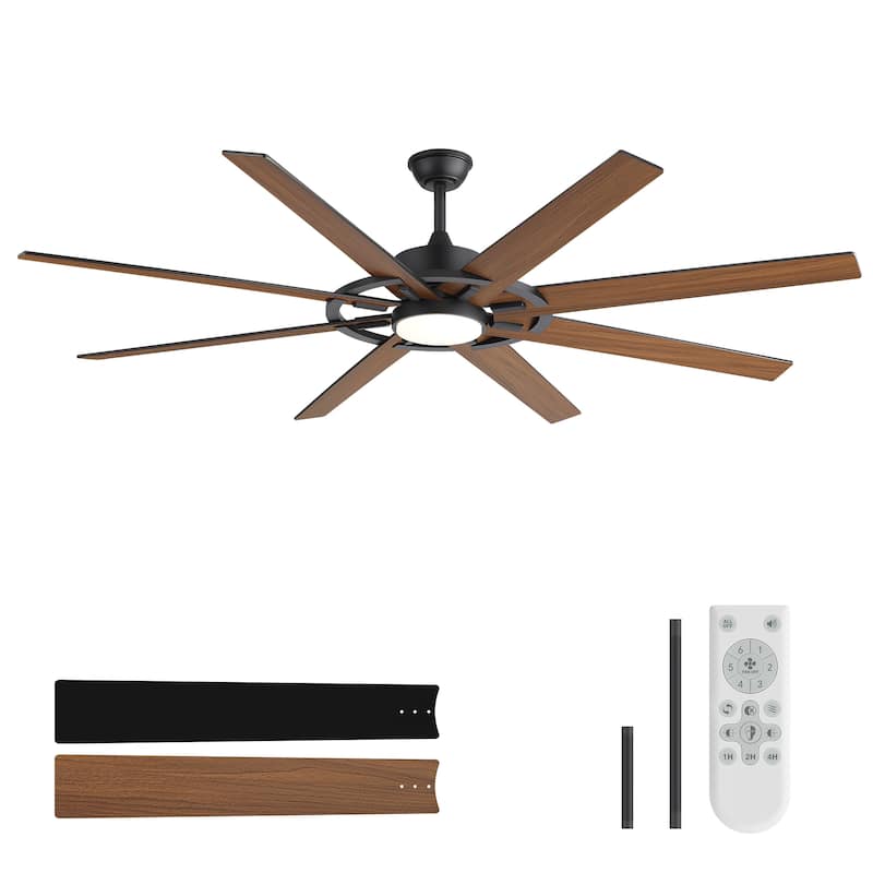 72" Large Ceiling Fan with 3CCT Dimmable LED Light and Remote(8 Reversible Blades）