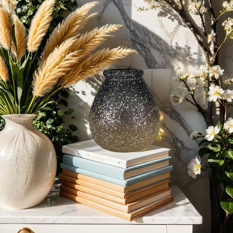 Aria Home Basket Shaped Ombre Brown Ceramic Vase Santa Fe Collection Decor