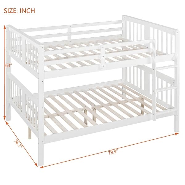 dimension image slide 1 of 3, Full Over Full Bunk Bed with Ladder, Solid Wood Bunk Bed Frame with Safety Guardrail for Teens/Adults, Convertible into Two Beds