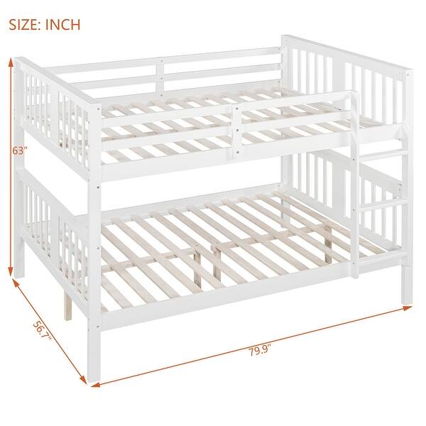 dimension image slide 1 of 3, Solid Pine Full Size Bunk Bed with Ladder, Headboard and Footboard, for Bedroom or Guest Room