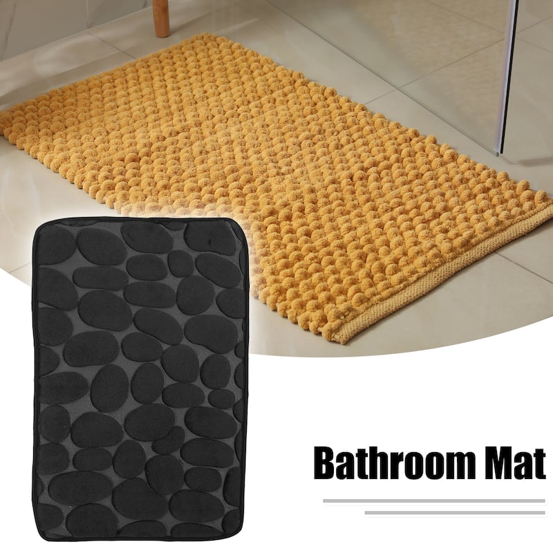 Bathroom Rugs Bath Mat Machine Washable Cobblestone Pattern Black 23.62"x15.75" - Black