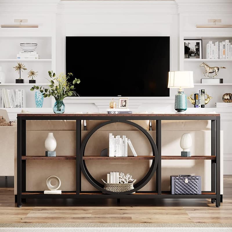 Extra Long Console Table 70.9 inch Narrow Sofa Tables - Brown - Wood