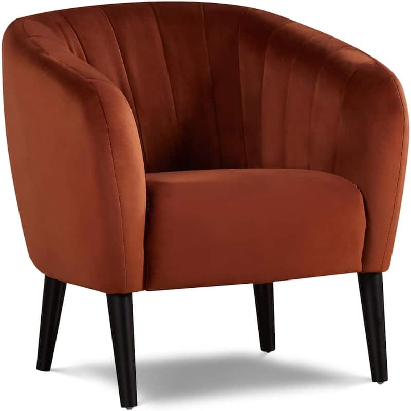 Modern Burnt Orange Accent Chair with Barrel Design and Tufting