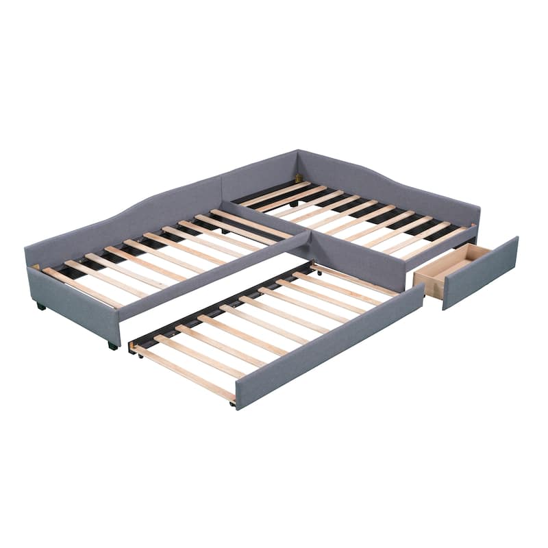 Double Twin Linen Daybed with Trundle & Drawer