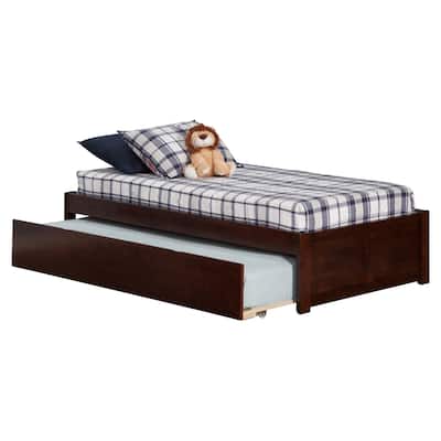 Twin Platform Bed with Trundle - HomeStock Baroque Beauty Walnut Finish