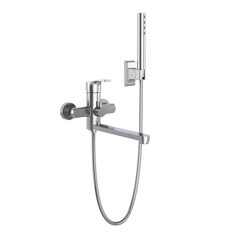Niagara Highflow Wall Mounted Tub Filler with Pivoting Arm Spout and Handshower Chrome