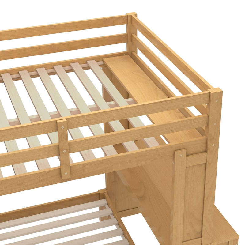 Convertible Full XL/Twin Bunk Bed with Desk, Shelves & Wardrobe - Solid Wood Loft Bed, Space-Saving Design