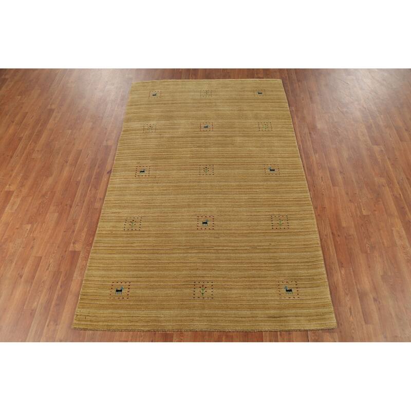 Gold Tribal Gabbeh Oriental Area Rug Handmade Wool Carpet - 4'11"x 7'11"