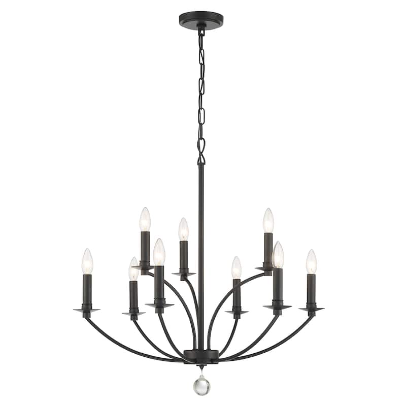 Mila 9 Light Black Chandelier - 28''W x 29''H