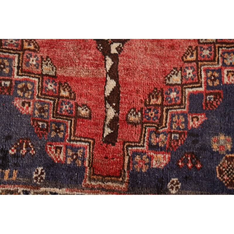 Red Qashqai Persian Antique Area Rug Handmade Wool Carpet - 5'1"x 8'2"