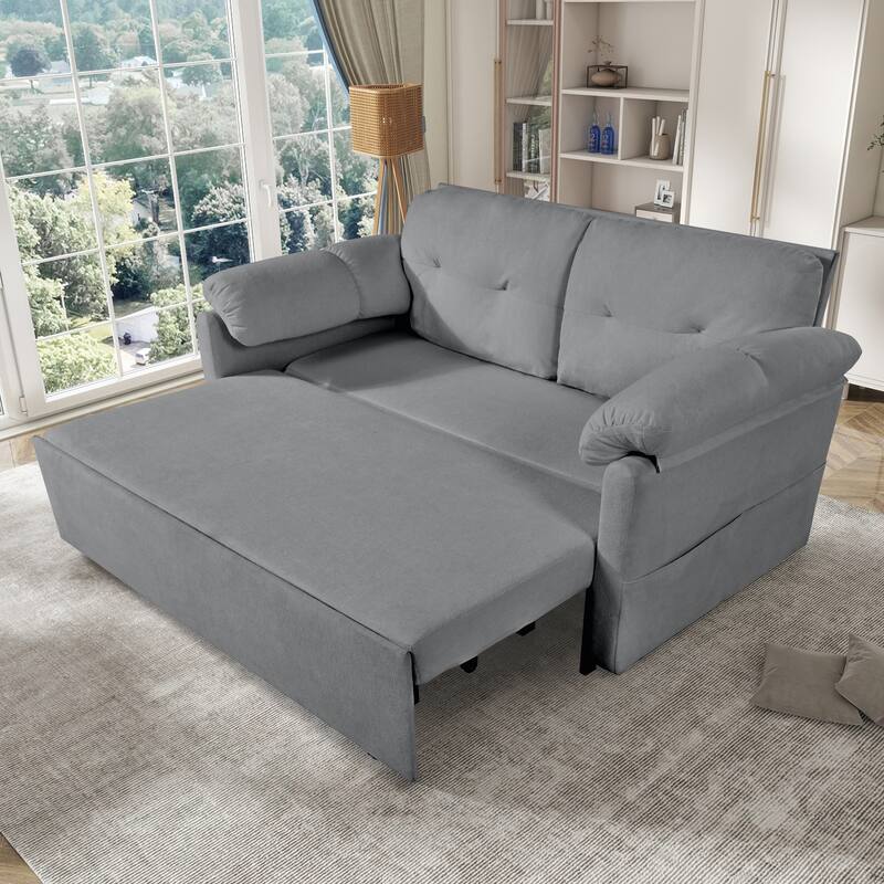 Multi-Functional Chenille Loveseat Sofa Convertible Pull Out Queen Size Sofa Bed with Thickened Cushions and Side Pockets