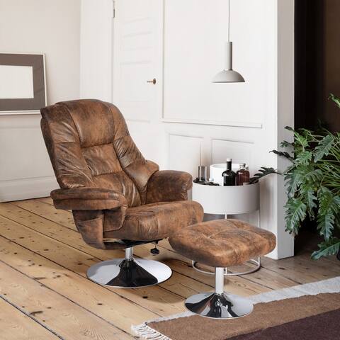Vintage Brown Leather Air Swiveling Recliner with Matching Ottoman
