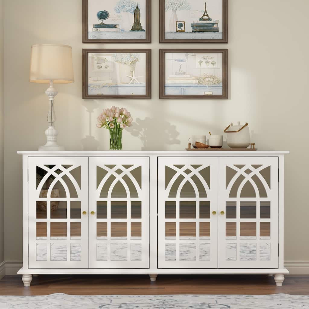 63'' Retro Mirrored Console Table Sideboard 2 Cabinets Storage Cabinet