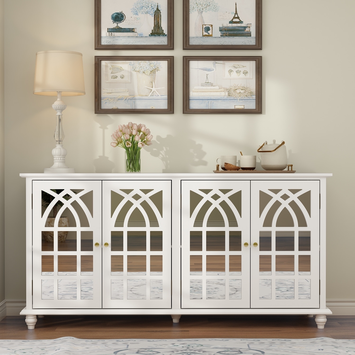 Accent Storage Cabinet Console Cabinet Decorative Mirror Door