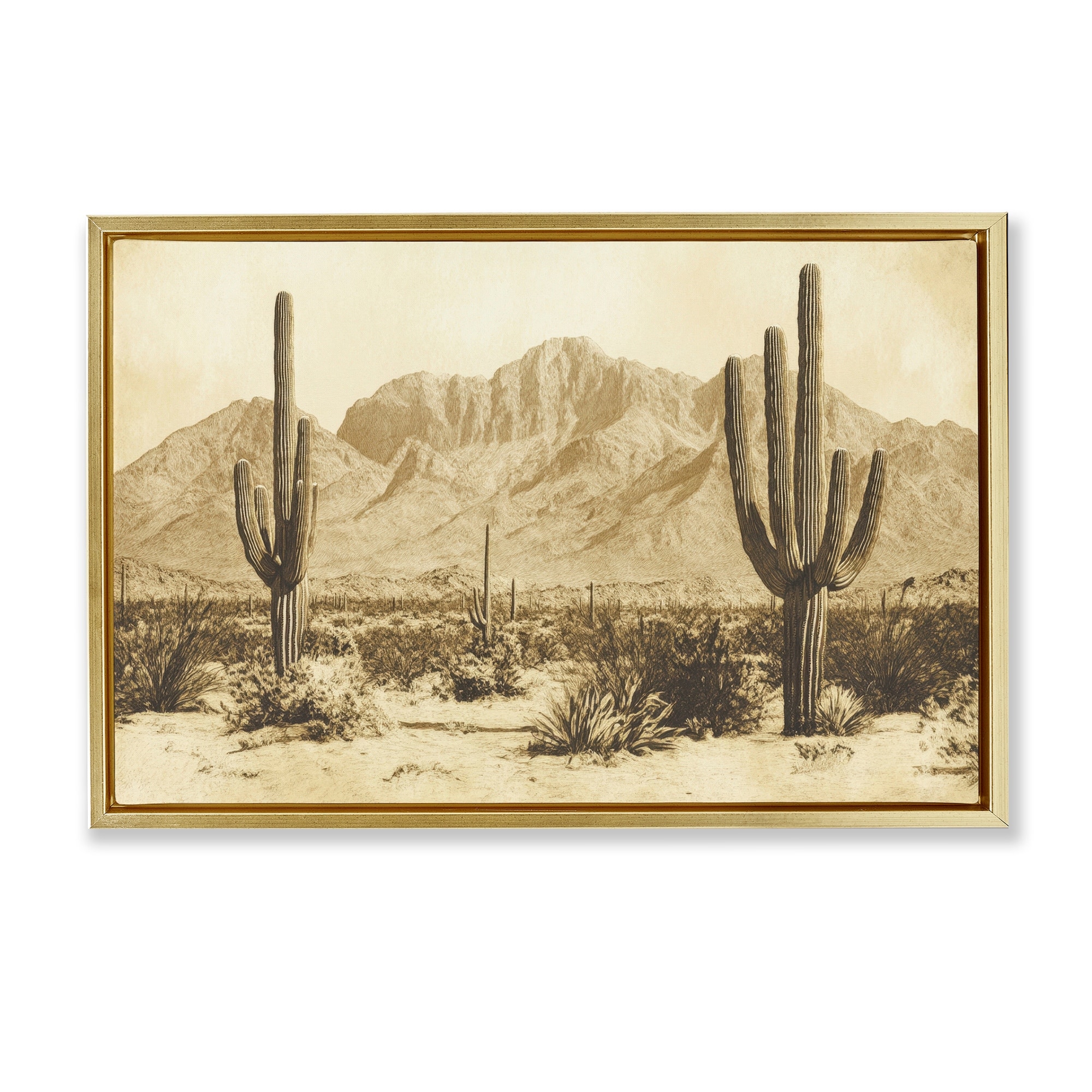 Stupell Desert Landscape Vintage Sepia Framed Floater Canvas Wall Art Design By Petal Prints Design