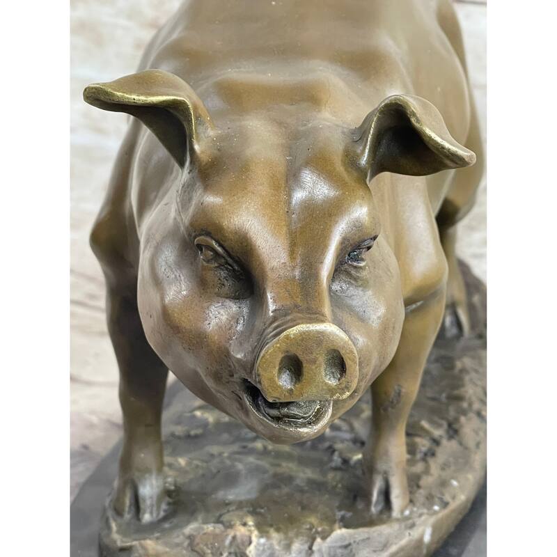 Signed Wild Pig Bronze Sculpture Figure Art Deco Figurine Home Decor Decoration