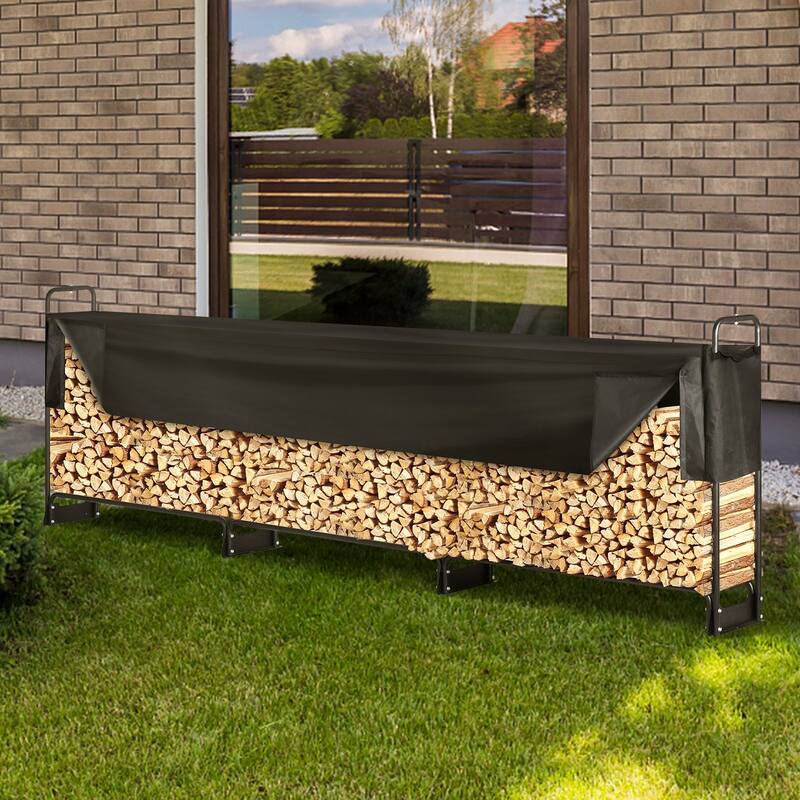 Outdoor Firewood Rack with Waterproof Cover Heavy Duty Log Holder