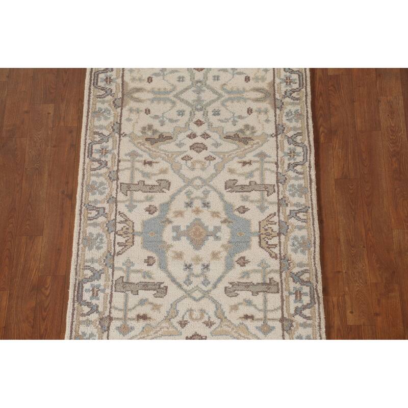 Beige / Ivory Oushak Runner Rug Handmade Oriental Wool Carpet - 2'7"x 11'11"