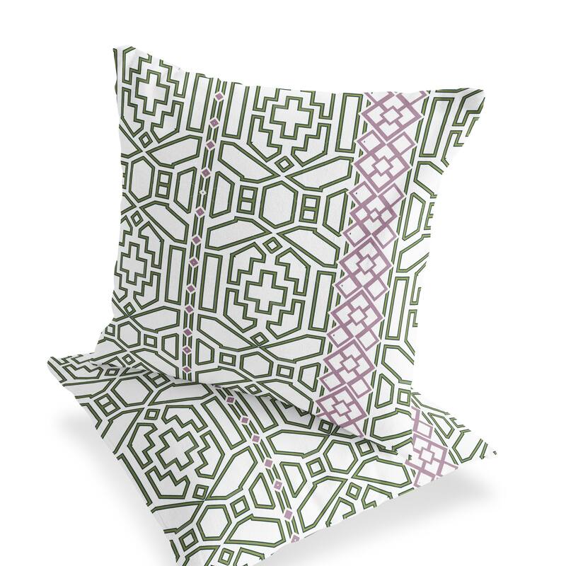 HomeRoots Set of Two 16" X 16" Green and White Blown Seam Geometric Indoor Outdoor Throw Pillow - 16.00' X '16.00' X '5.00