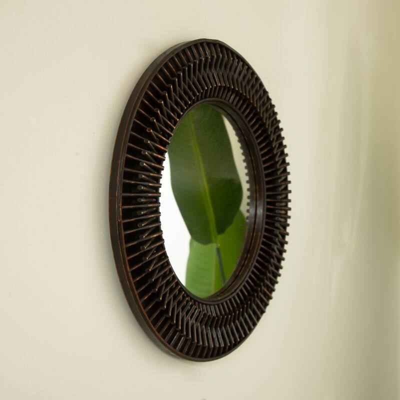 24" Aura Mirror, Dark Bamboo Artistry Circle Wall Mirror, Natural Log-style, Suitable for Bathroom, Bedroom