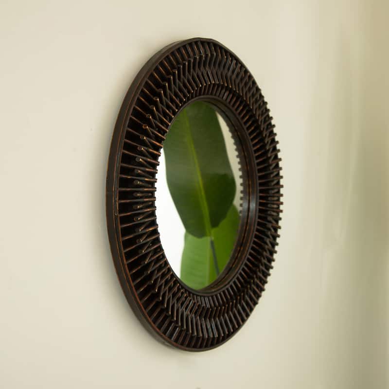 GDFStudio - Aura Natural-Log Style 24" Handwoven Bamboo Artistry Round Wall Mirror for Decoration