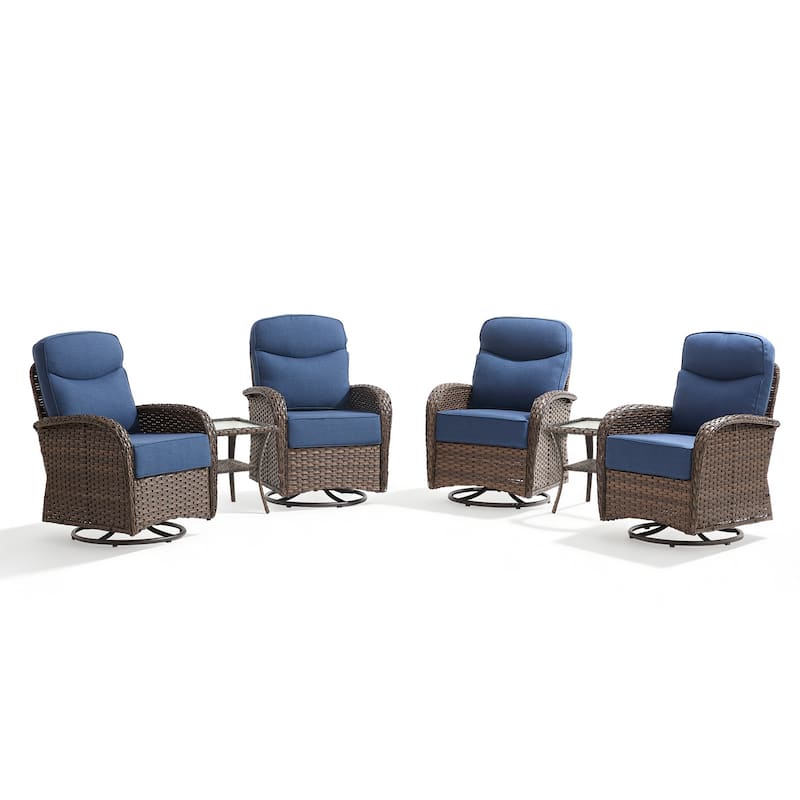 Pocassy Outdoor Sofa Swivel Chair and Ottman with Coffee Table