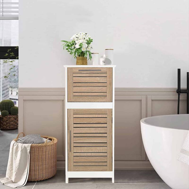 Stockholm Linen Storage Cabinet Vented Door and Drawer - Oak Finish - Oak
