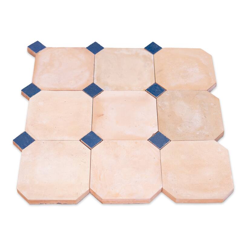 Contemporary Zellige Panels, 12" X 12" X 1/2", Terracotta -Moroccan Blue