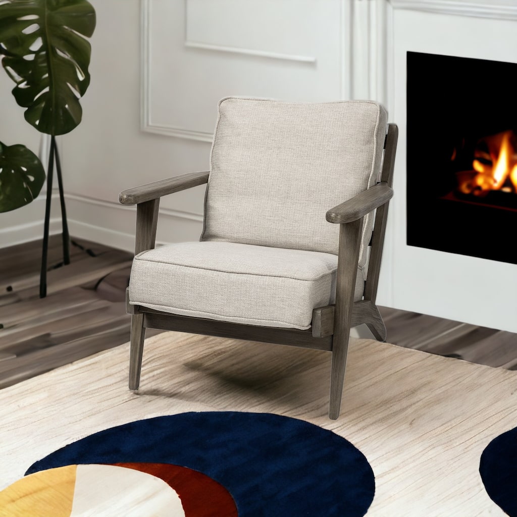 HomeRoots 31" Cream and Brown Fabric Lounge Chair - 31' X '32' X '28