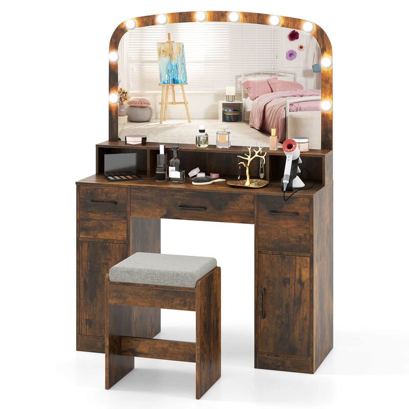 Costway Vanity Desk Makeup Table with with Stool Large Mirror 3-Color - See Details
