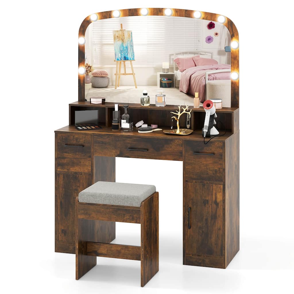 Costway Vanity Desk Makeup Table with with Stool Large Mirror 3-Color - See Details