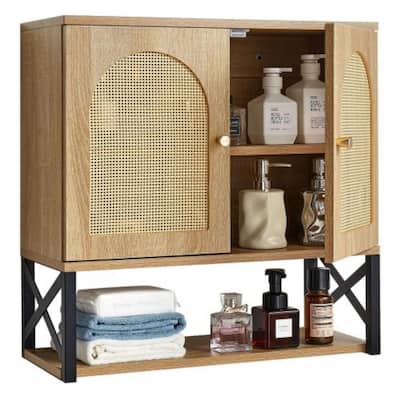 Natural Bathroom Wall Cabinet with Adjustable Shelf 3-Layer Storage for Bottles or Toiletries - 23” x 10” x 23”