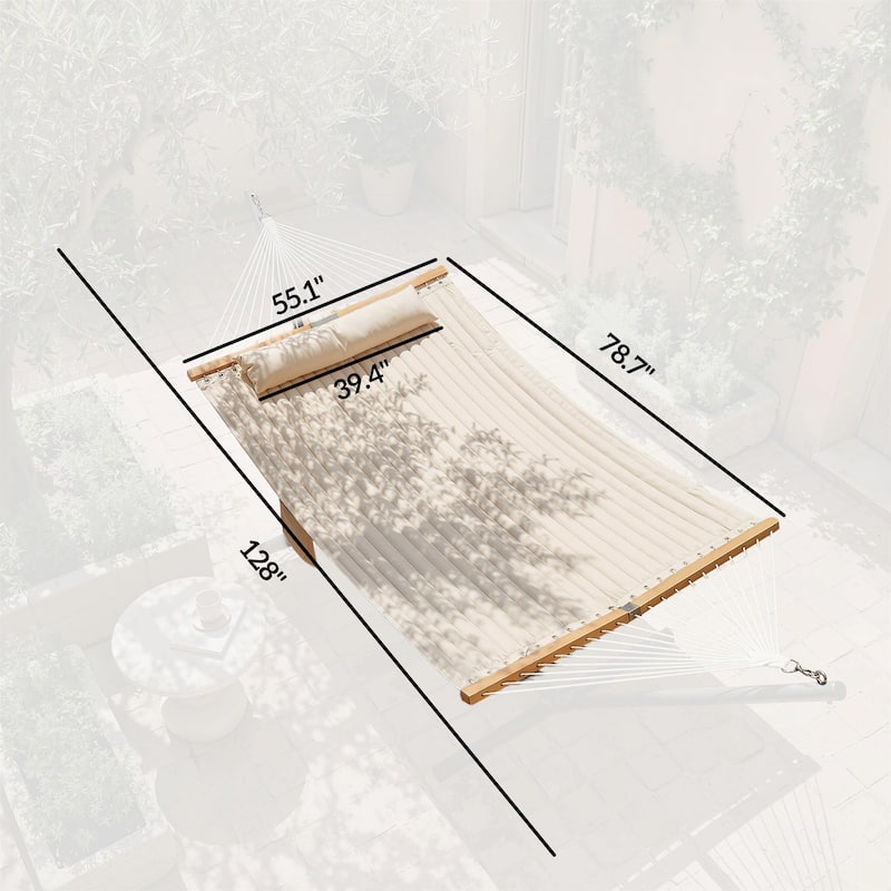 Outsunny Outdoor Hammock, 2-Person Hammock with Head Pillow and Pad, Wood Spreader Bars, 440 lbs Capacity