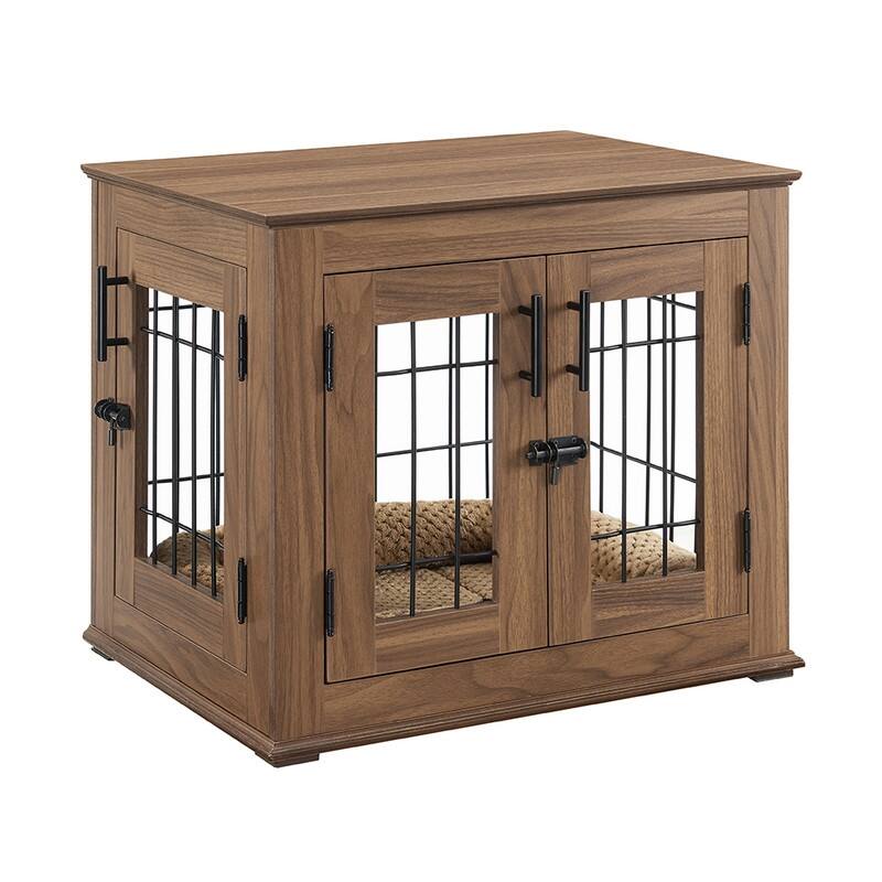 unipaws Pet Crate End Table, Double Doors Dog Kennel with Pet Bed