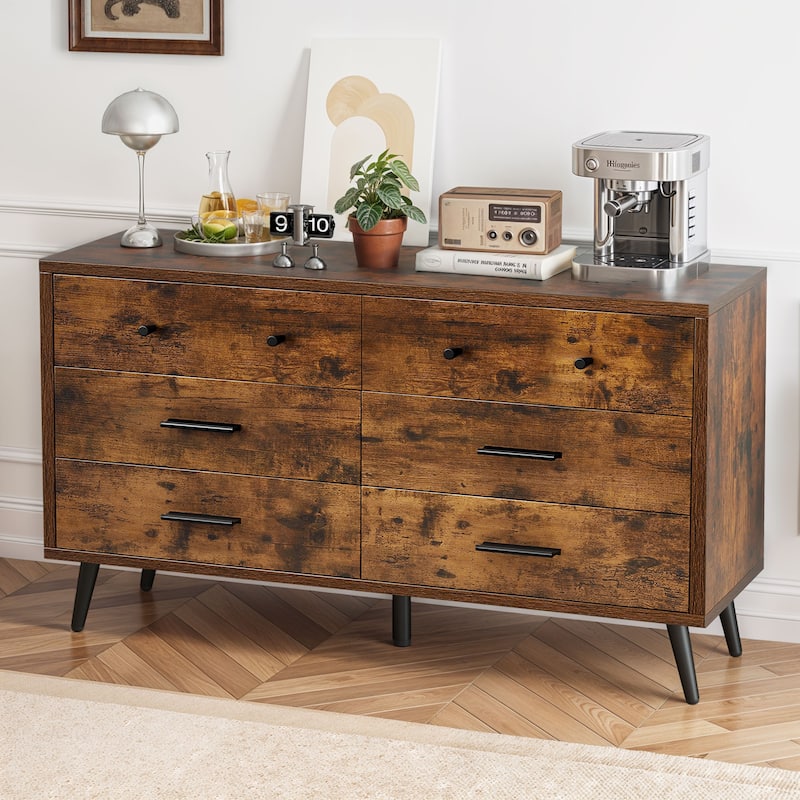 Rustic TV Stand for 65" TV, Entertainment Center with 6 Storage Drawers